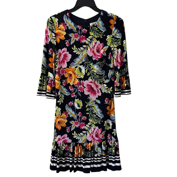 Eliza J Dresses & Skirts - Eliza J Dress Floral Print Striped Ruffle Hem Navy Multicolor Women’s Size 4